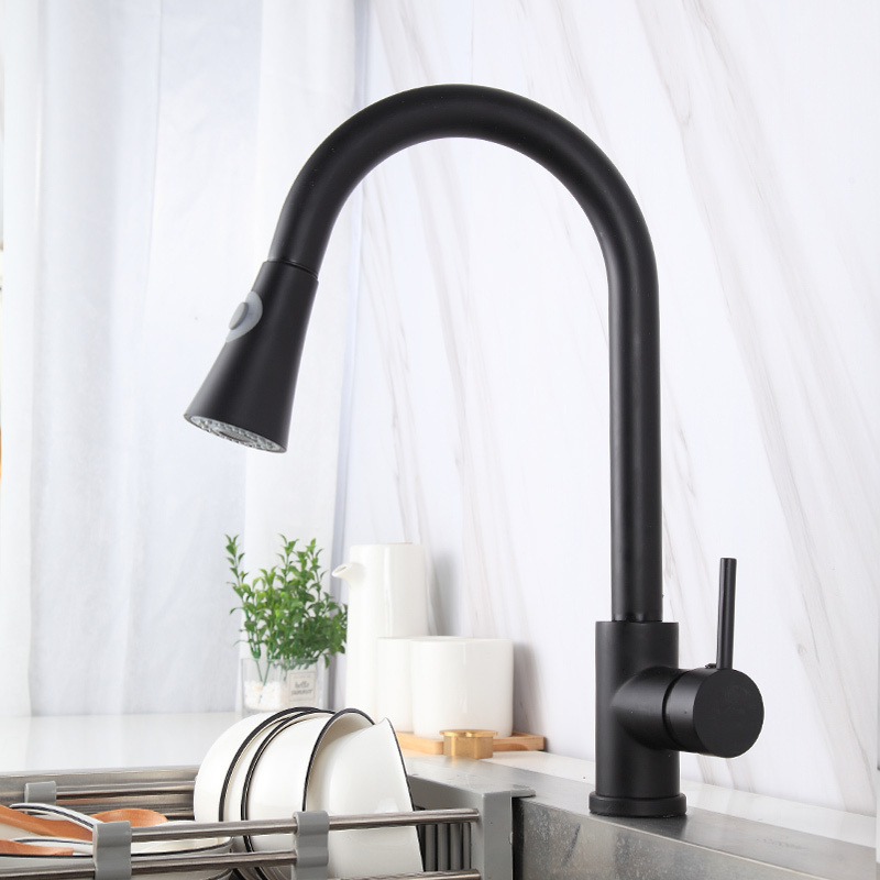 Kitchen Faucet Black Single Handle Pull out Kitchen Tap Single Hole 360 Degree kitchen shower faucet