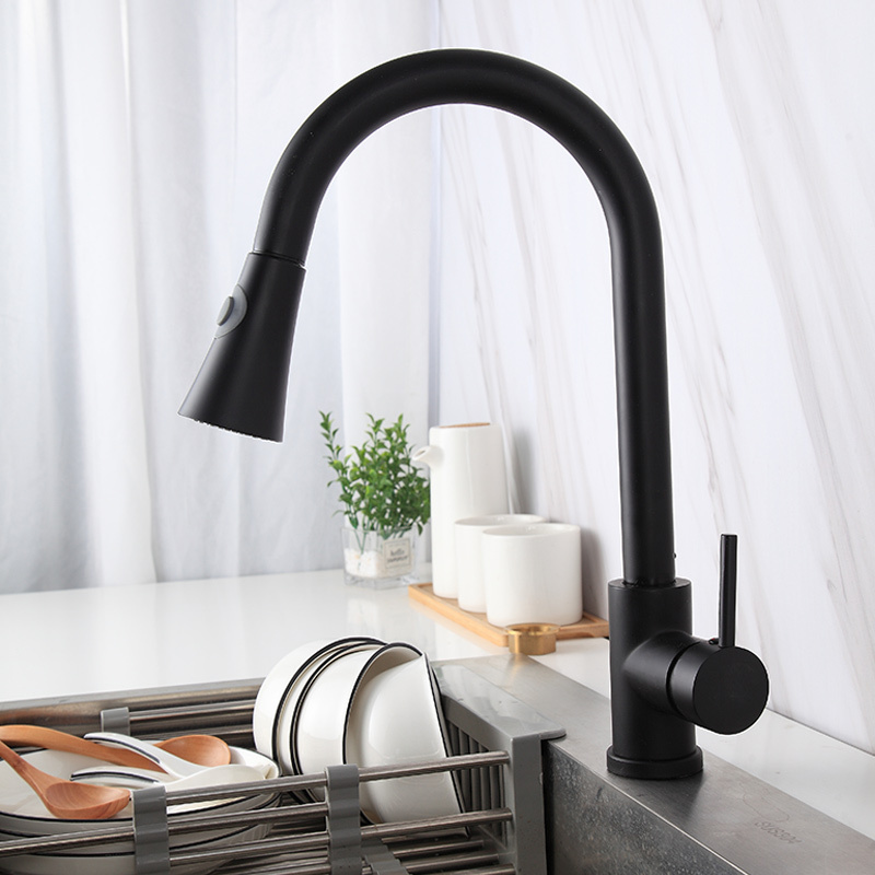 Kitchen Faucet Black Single Handle Pull out Kitchen Tap Single Hole 360 Degree kitchen shower faucet