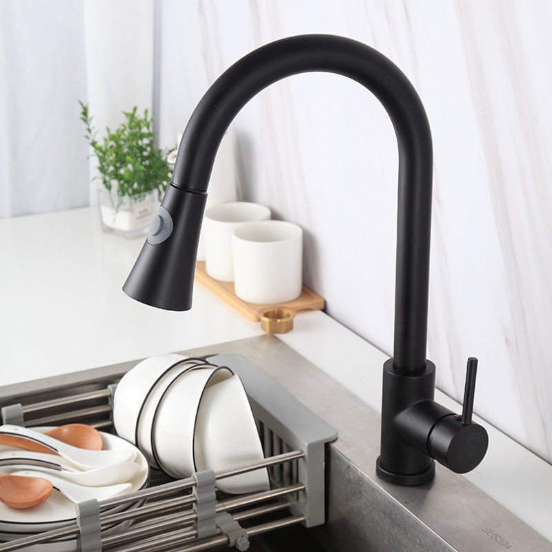 Kitchen Faucet Black Single Handle Pull out Kitchen Tap Single Hole 360 Degree kitchen shower faucet