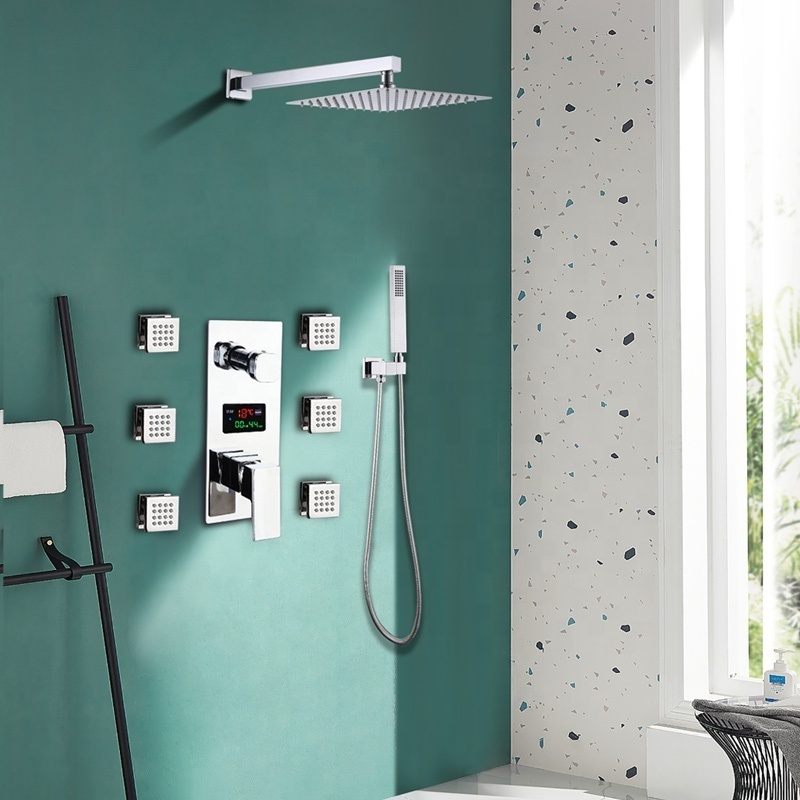 shower set in wall mounted Bathroom taps luxury brass kits rain rainfall showerset mixer faucet set led shower lights