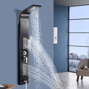 Shower Panel bathroom wall mounted stainless steel Waterfall black shower set column tower Massage Body Jets Shower Panels