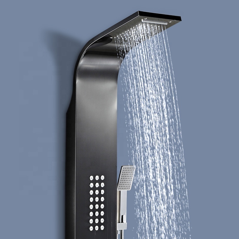 Shower Panel bathroom wall mounted stainless steel Waterfall black shower set column tower Massage Body Jets Shower Panels