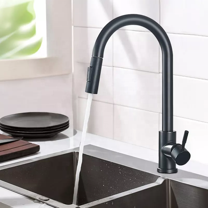 2022 kitchen faucet black stainless steel 304 water tap modern kitchen taps brass pull out sprayer kitchen mixer sink faucets