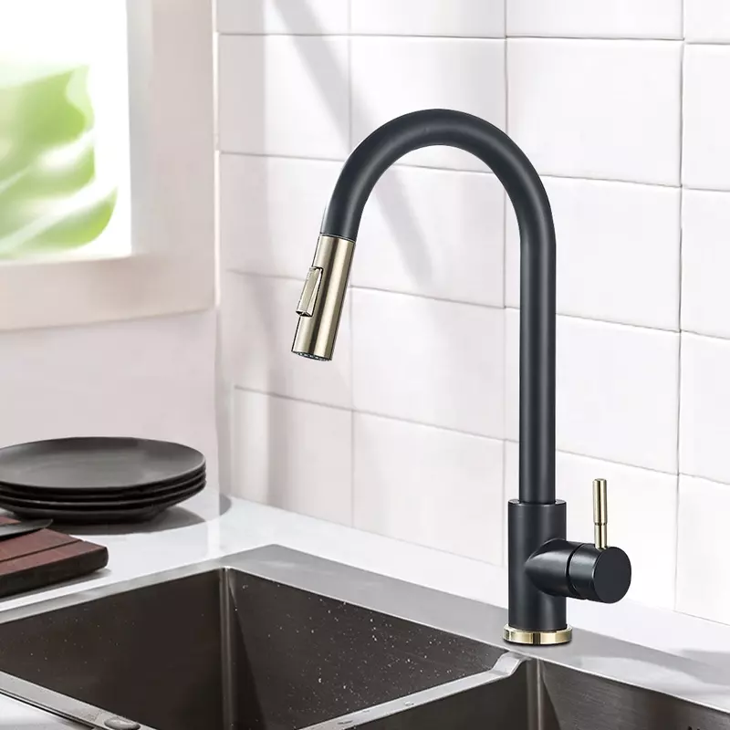 2022 kitchen faucet black stainless steel 304 water tap modern kitchen taps brass pull out sprayer kitchen mixer sink faucets