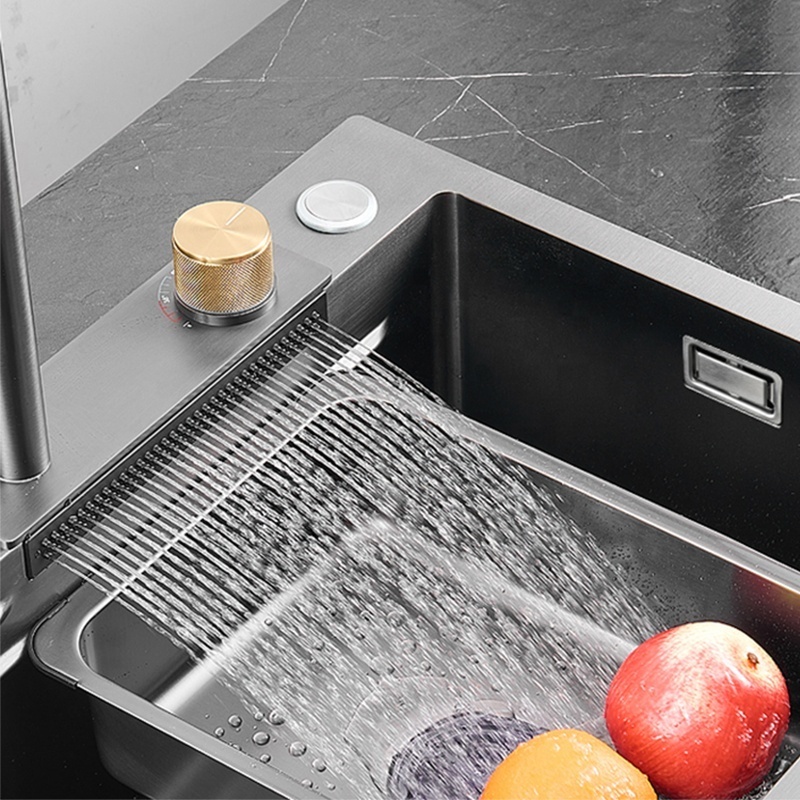 luxury kitchen sinks 304 stainless steel china multifunctional sink modern waterfall rainfall single bowl kitchen sink set black