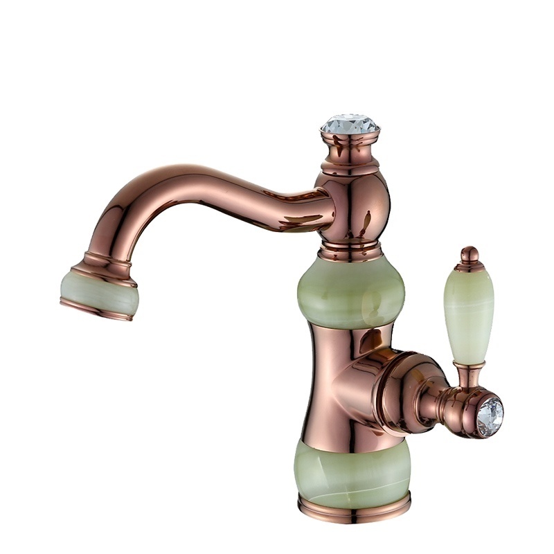 The New Luxury Brass And Jade Bathroom Rose Gold Basin Faucet