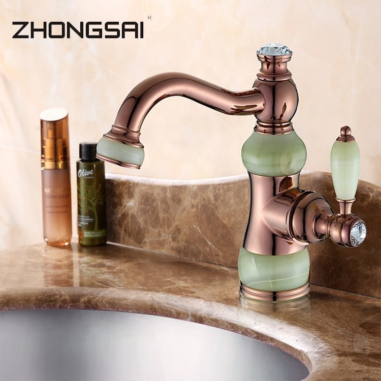 The New Luxury Brass And Jade Bathroom Rose Gold Basin Faucet