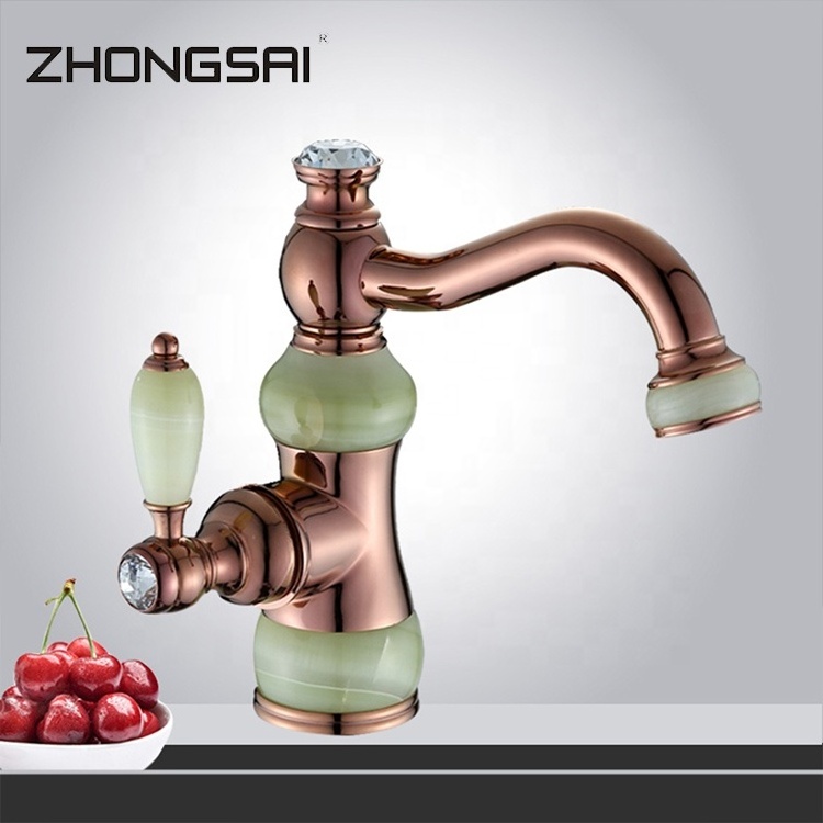 The New Luxury Brass And Jade Bathroom Rose Gold Basin Faucet