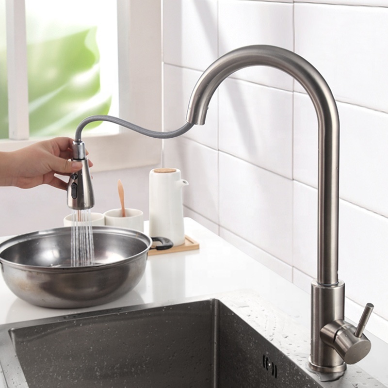 2021 kitchen faucet stainless steel 304 water tap modern kichen kitchen taps brass pull out sprayer kitchen mixer sink faucets