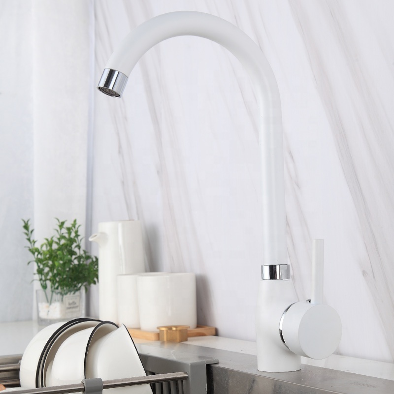 Luxury Design Kitchen Faucet Tap 8571 Single Hole 360 Degree white kitchen faucet