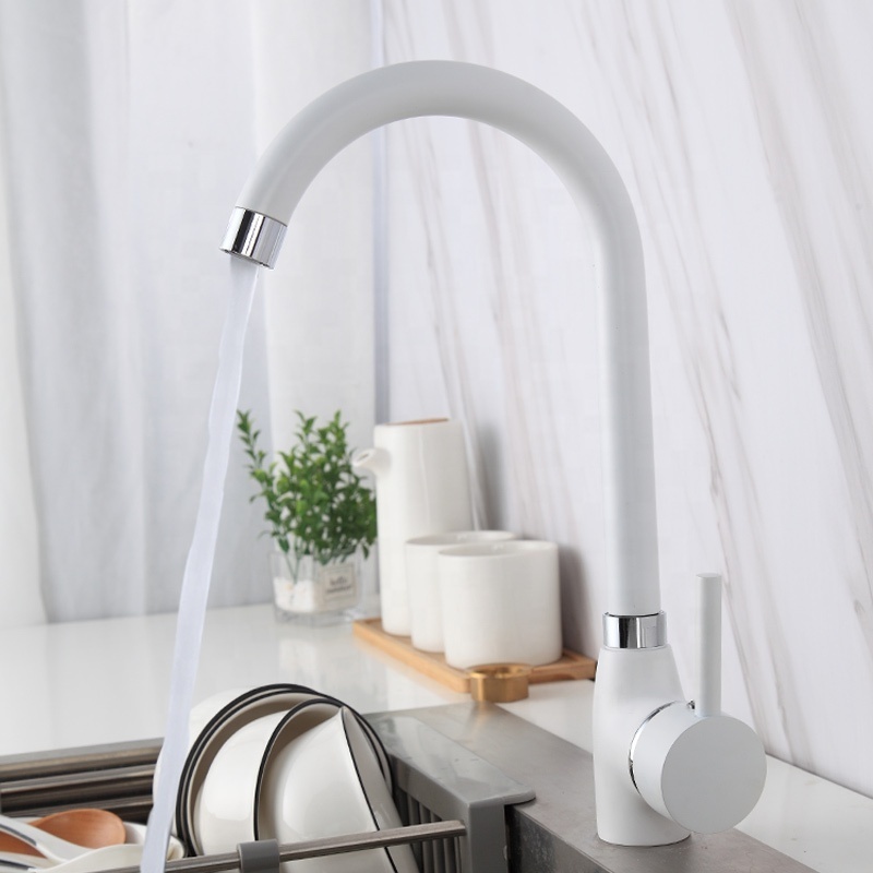 Luxury Design Kitchen Faucet Tap 8571 Single Hole 360 Degree white kitchen faucet