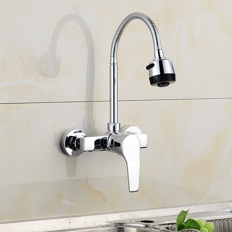 Dual Hole kitchen Cold and Hot Sink Water Mixer Tap Wall Mounted Kitchen Faucet