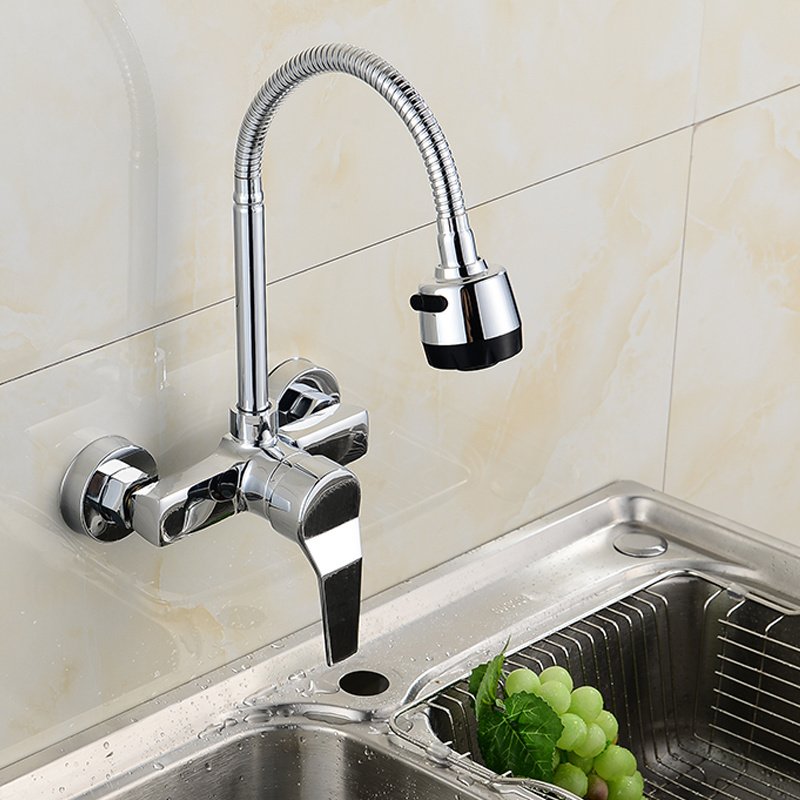 Dual Hole kitchen Cold and Hot Sink Water Mixer Tap Wall Mounted Kitchen Faucet