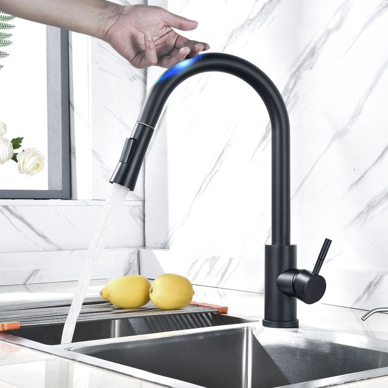 Matte Black Touch Sensor Kitchen Faucets Sensitive Touch Control Mixer Tap Kitchen Faucet 360 Rotation Hot Cold Tap touch faucet