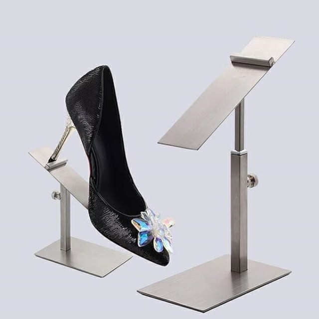 Wholesale customization Shoe Display Stand Gold Polished Metal Height Adjustable Shoe Rack For Shop