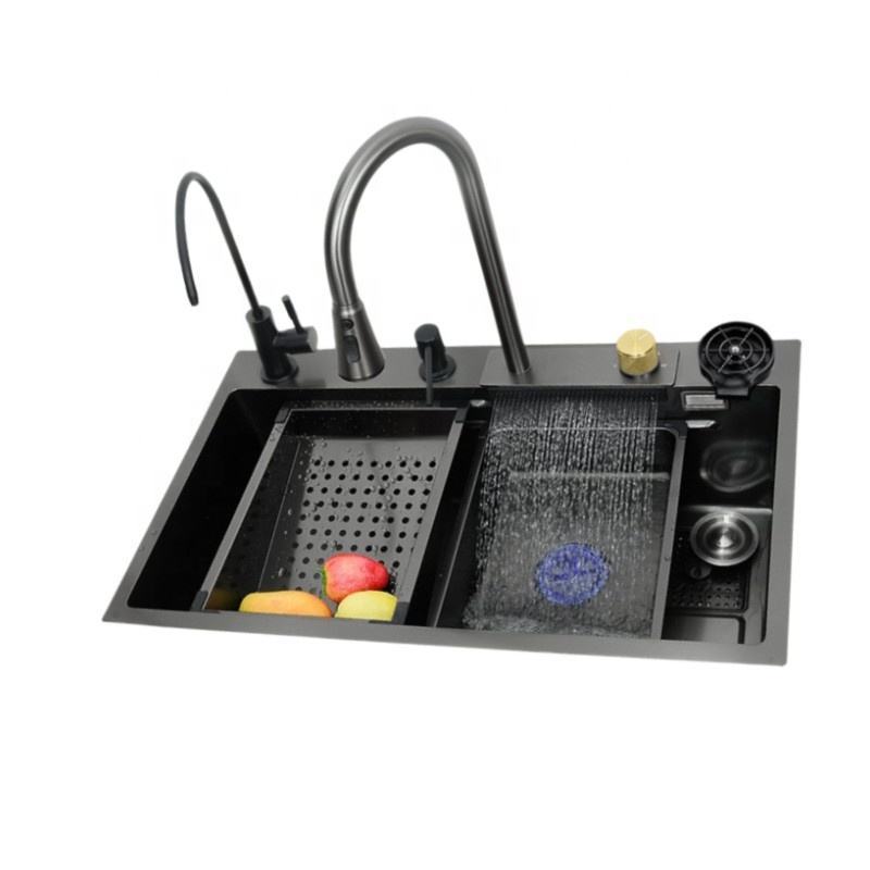 Kitchen Sink Black Stainless Steel Sink Washing Stainless Steel Flying Rain Waterfall Sink