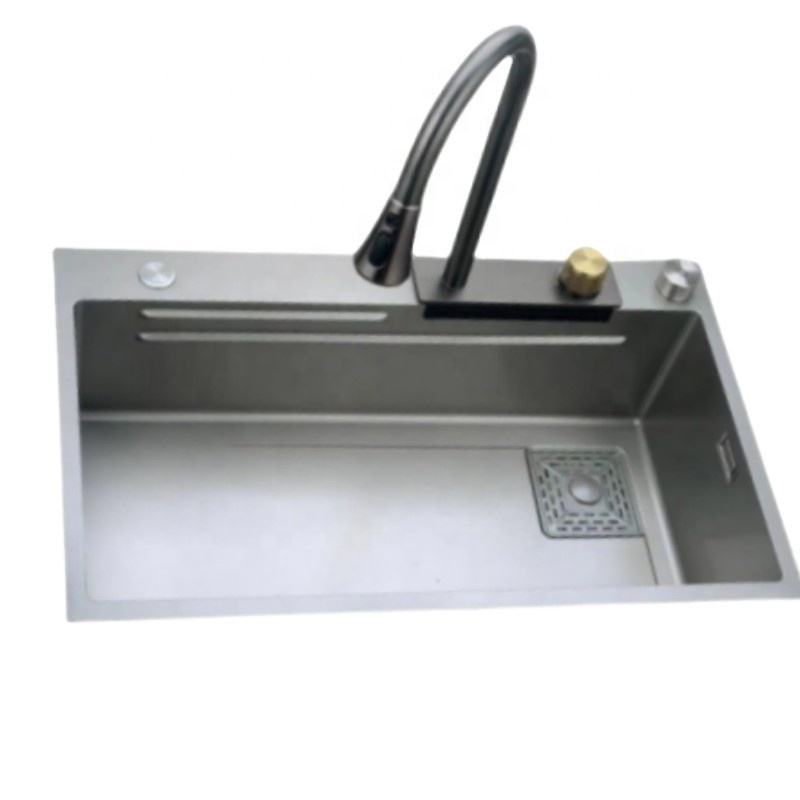 Kitchen Sink Black Stainless Steel Sink Washing Stainless Steel Flying Rain Waterfall Sink