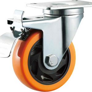 3" Locking Caster Wheels Swivel Plate Orange Polyurethane Wheels