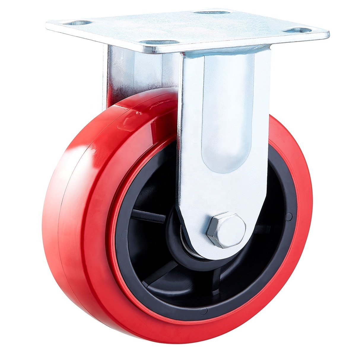 Heavy duty caster wheel 8inch 200mm PU castor with double brake swivel Poly core Red PU wheel factory