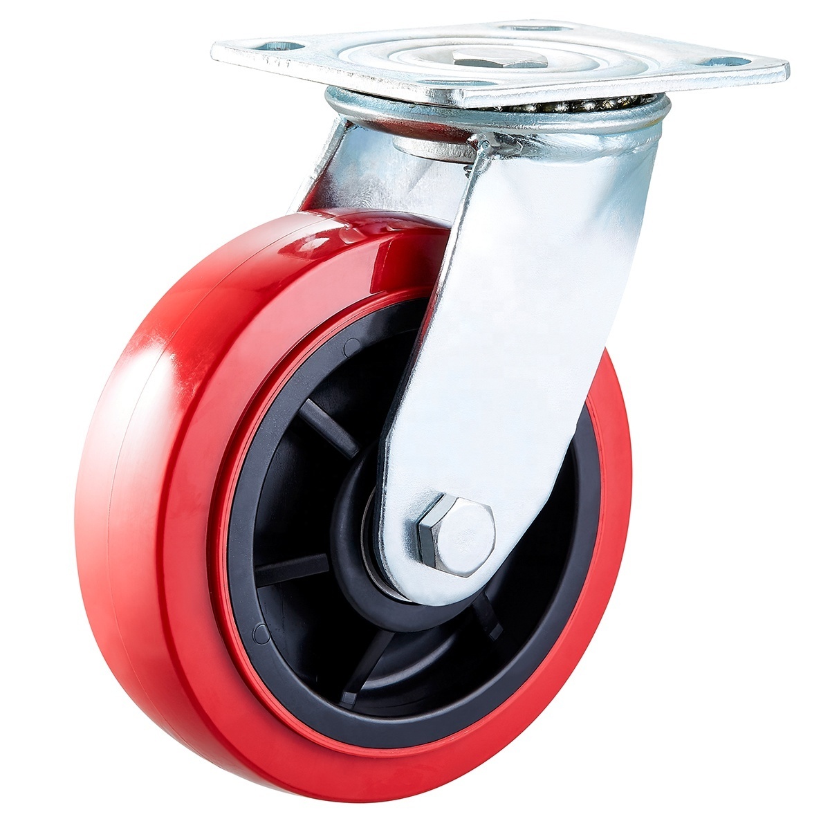 Heavy duty caster wheel 8inch 200mm PU castor with double brake swivel Poly core Red PU wheel factory