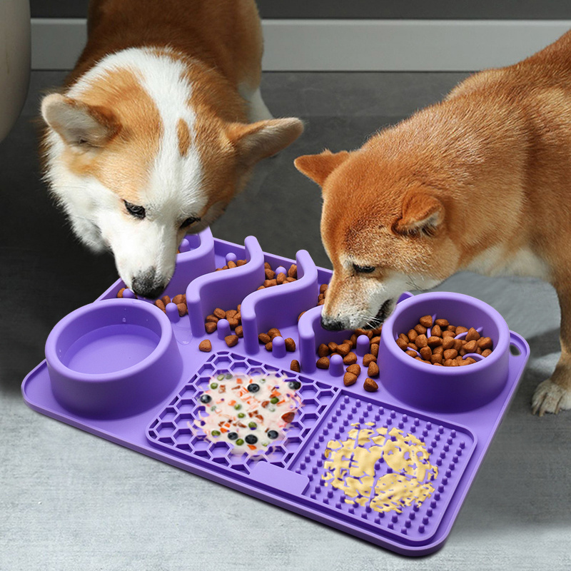 Patented FREE SAMPLE All-in-one non-slip food water slow pet feeder dog bowl pet Lick Mat food grade silicone dog food bowl