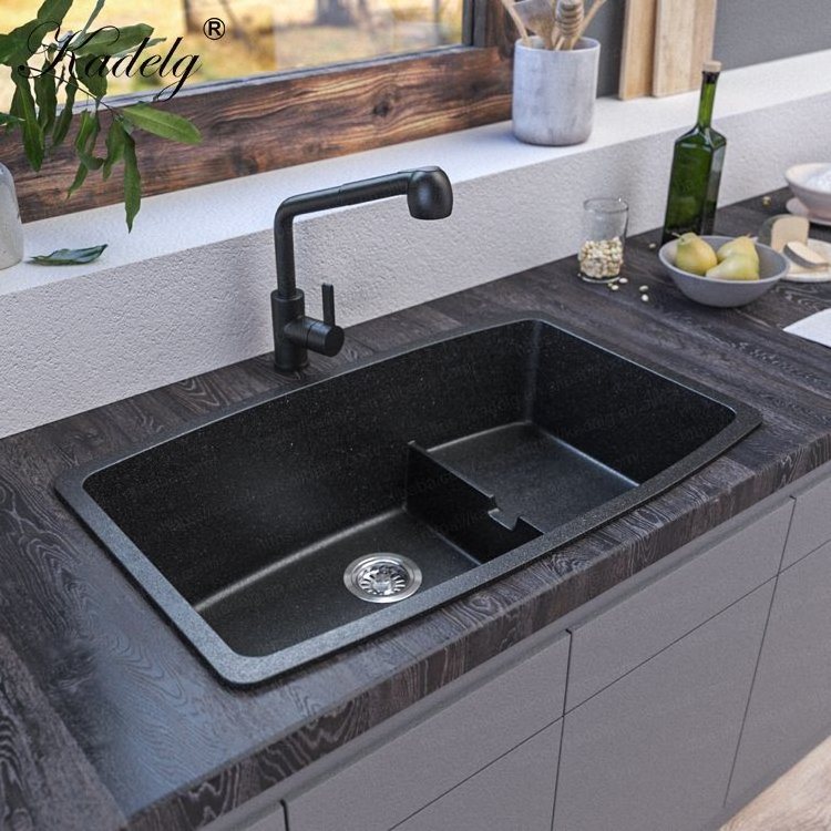 CE Approved New 3D Model Design Bathroom Farm Kitchen Black White Granite Stone Sand Quartz Sink