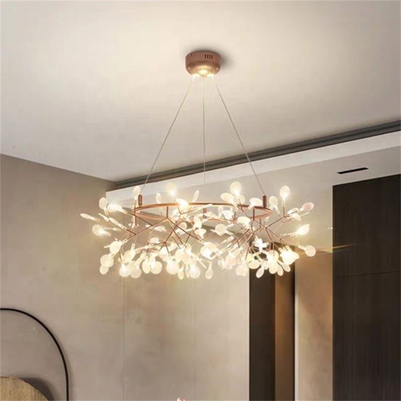 Nordic Creative Firefly Living Room Hanging Chandelier Modern Design Round Lighting Fixture Kitchen Dining Table Rose Gold/black