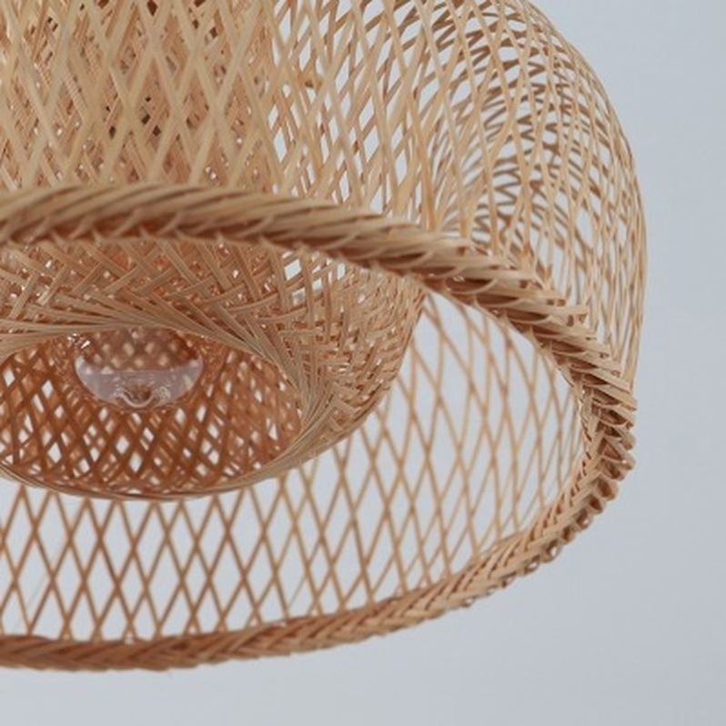 Japanese Asian Rustic Vintage Hanging Ceiling Lamp Bamboo Wicker Rattan Hat Shade Pendant Light Fixture