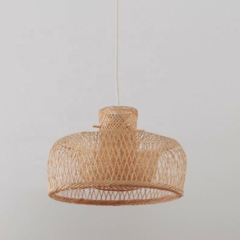 Japanese Asian Rustic Vintage Hanging Ceiling Lamp Bamboo Wicker Rattan Hat Shade Pendant Light Fixture