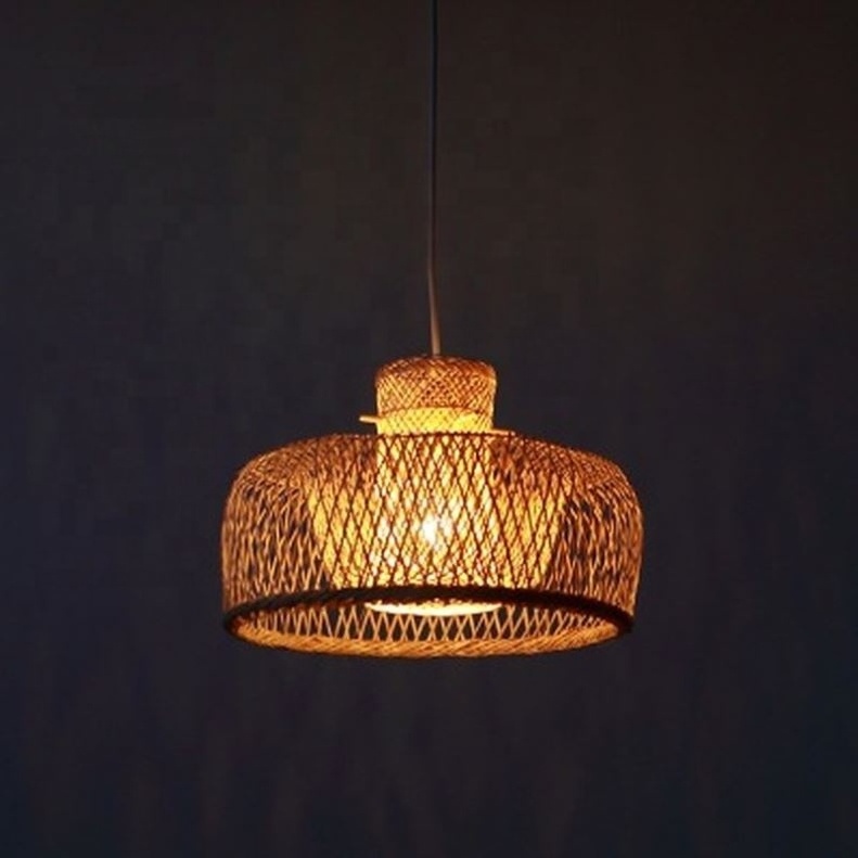 Japanese Asian Rustic Vintage Hanging Ceiling Lamp Bamboo Wicker Rattan Hat Shade Pendant Light Fixture