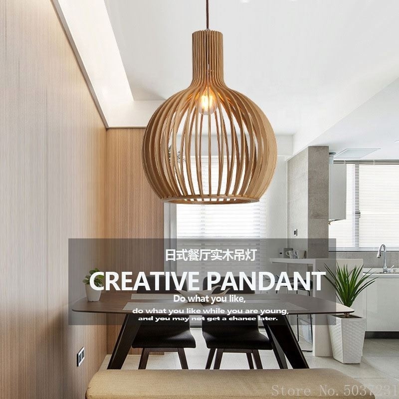 Nordic Birdcage Pendant Lights Solid Wood Hanging Lamp Retro Birdcage Simple Home Bar Bedroom Cafe Lustre Suspendu Light Fixture