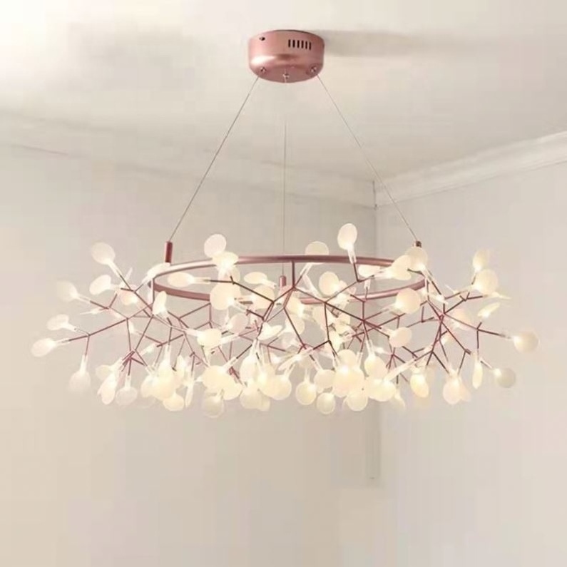 Nordic Creative Firefly Living Room Hanging Chandelier Modern Design Round Lighting Fixture Kitchen Dining Table Rose Gold/black