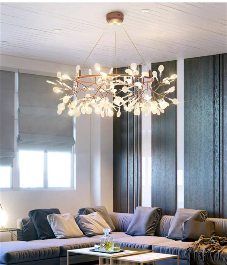 Nordic Creative Firefly Living Room Hanging Chandelier Modern Design Round Lighting Fixture Kitchen Dining Table Rose Gold/black