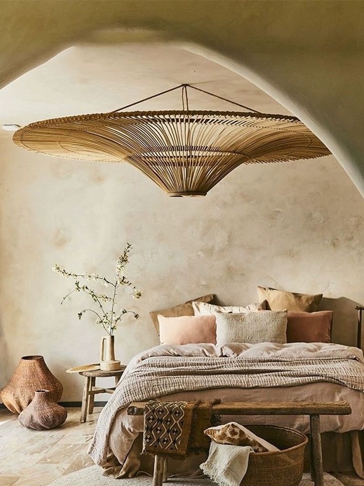 Wabi-sabi ceiling light VINTAGE rattan chandelier art bedroom Restaurant Hotel Guest House Southeast Asia Pendant lights