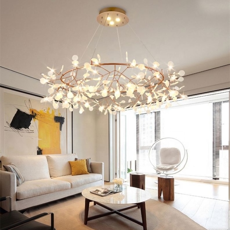 Nordic Creative Firefly Living Room Hanging Chandelier Modern Design Round Lighting Fixture Kitchen Dining Table Rose Gold/black