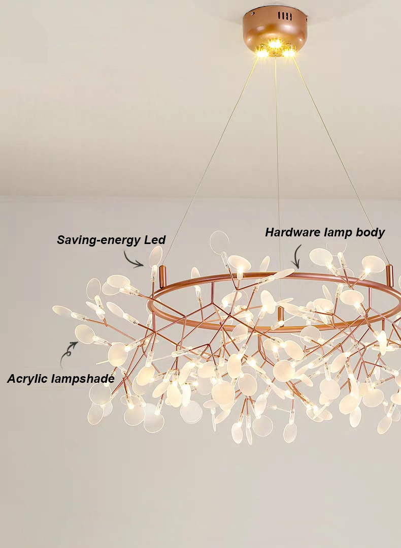 Nordic Creative Firefly Living Room Hanging Chandelier Modern Design Round Lighting Fixture Kitchen Dining Table Rose Gold/black