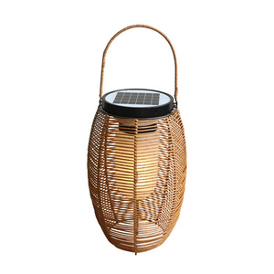 Solar Outdoor Light Garden Lawn Light Ip65 Rattan Woven Bamboo Waterproof LED Hand Made 80 Solar Light for Terrace Natural Brown