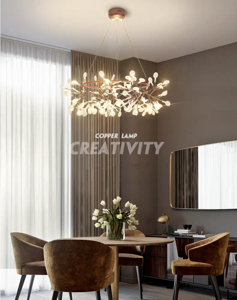 Nordic Creative Firefly Living Room Hanging Chandelier Modern Design Round Lighting Fixture Kitchen Dining Table Rose Gold/black