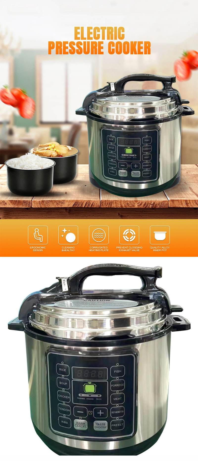 2024 Top sell  New Design Electric Pressure Cooker 6L Large Stainless Steel Capacity Rice Cooker