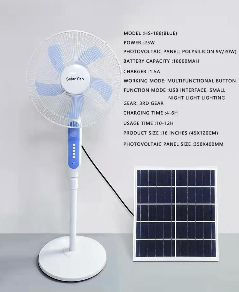 2024 Hot sales fan suppliers 16ft 18 inch portable electric rechargeable solar Ac Dc stand pedestal fan with light