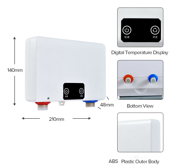 Automatic Plastic Smart Boiler Big New Arrival Square Instant Tankless Electric Water Heater For Shower