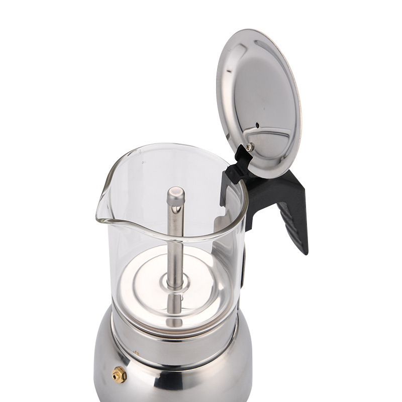 200/300/450 Ml 4/6/9 Cup Glass Espresso Custom Logo Stainless Steel Coffee Maker Moka Pot