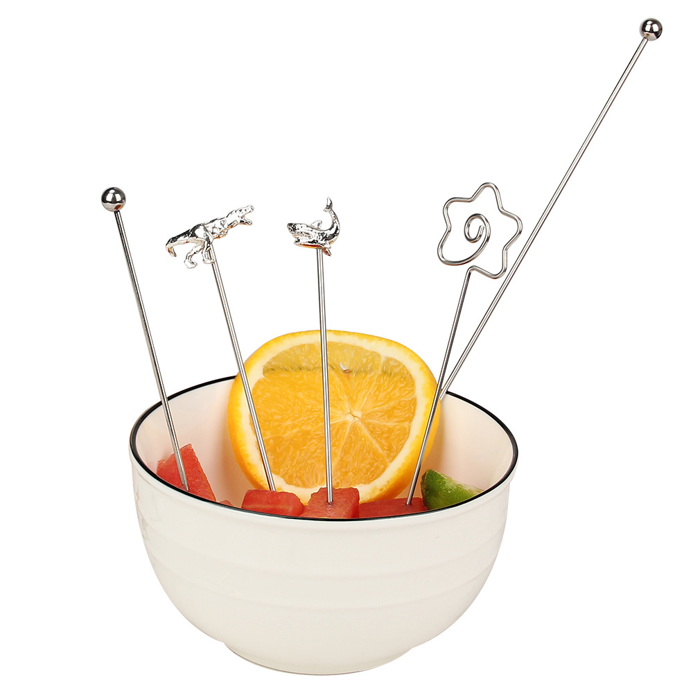 Silver Cocktail Picks Stainless Steel Fruit Stick Bar Tool Reusable Metal Cocktail Skewers Fruits Toothpicks