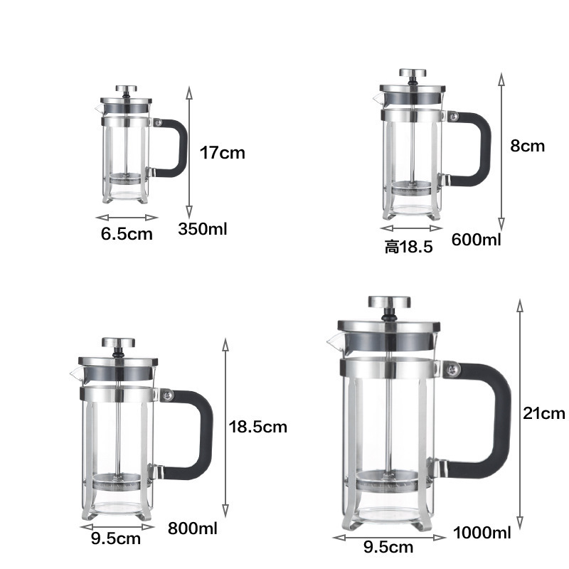 Heat Resistant Dishwasher Safe Coffee Pot Carafe With Stainless Steel Filter French Press Coffee Maker