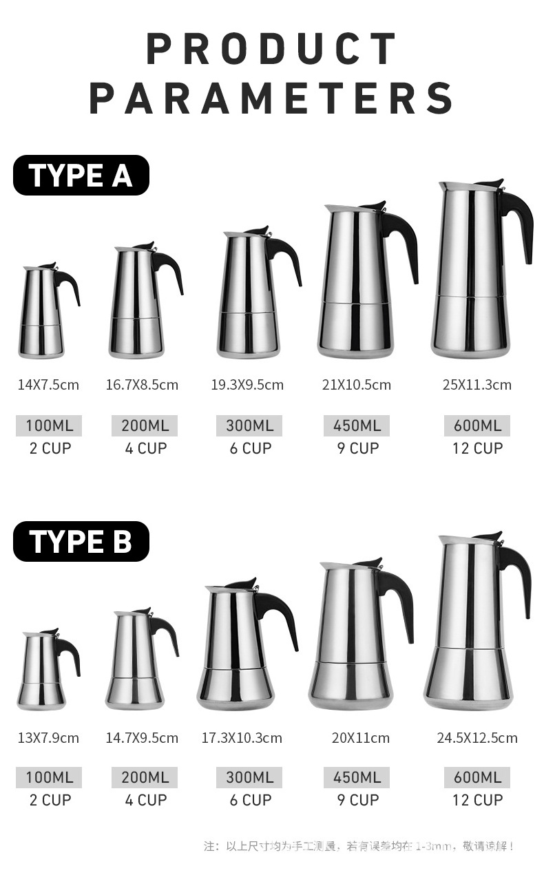 moka pot 6 Cups 10oz Stainless Steel Italian Coffee Maker Stovetop Espresso Maker