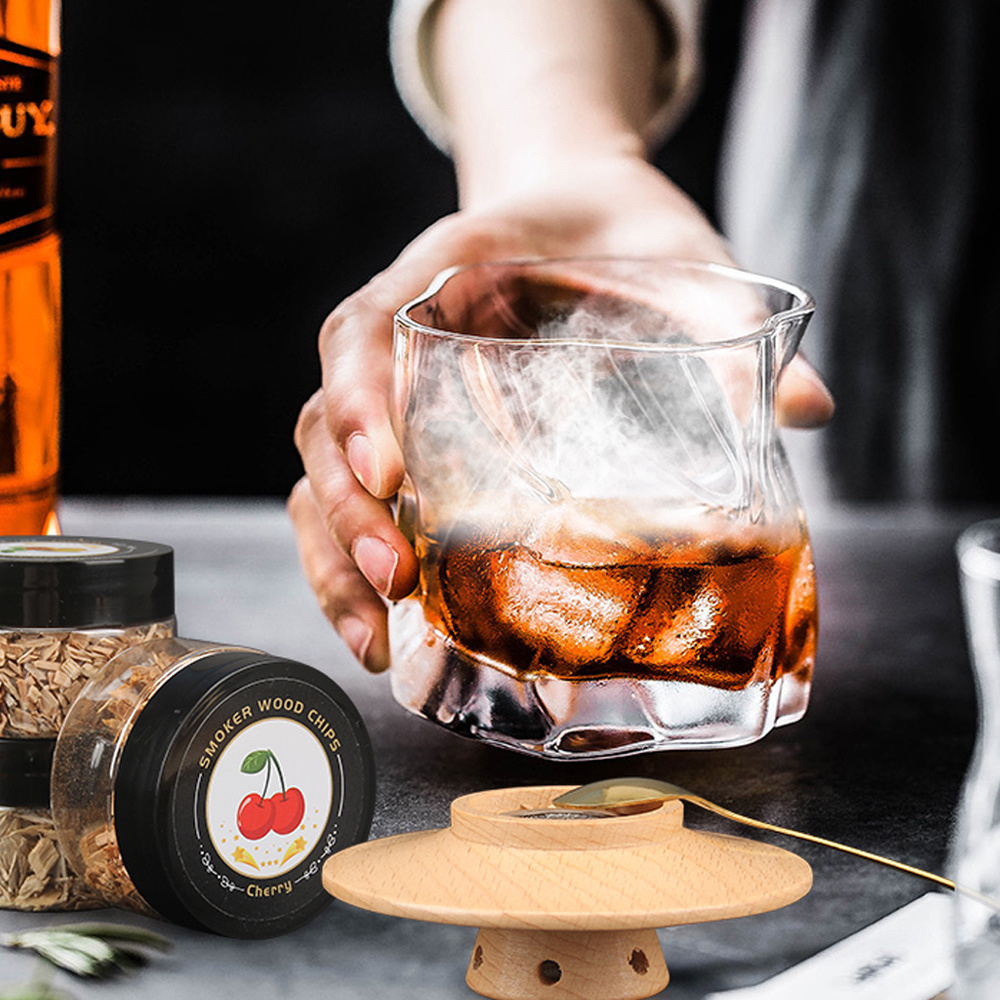 Portable Whiskey Old Fashioned Bartending Cocktail Smoker Kit Set With Four Wood Chips Glass Torch And Ice Stones