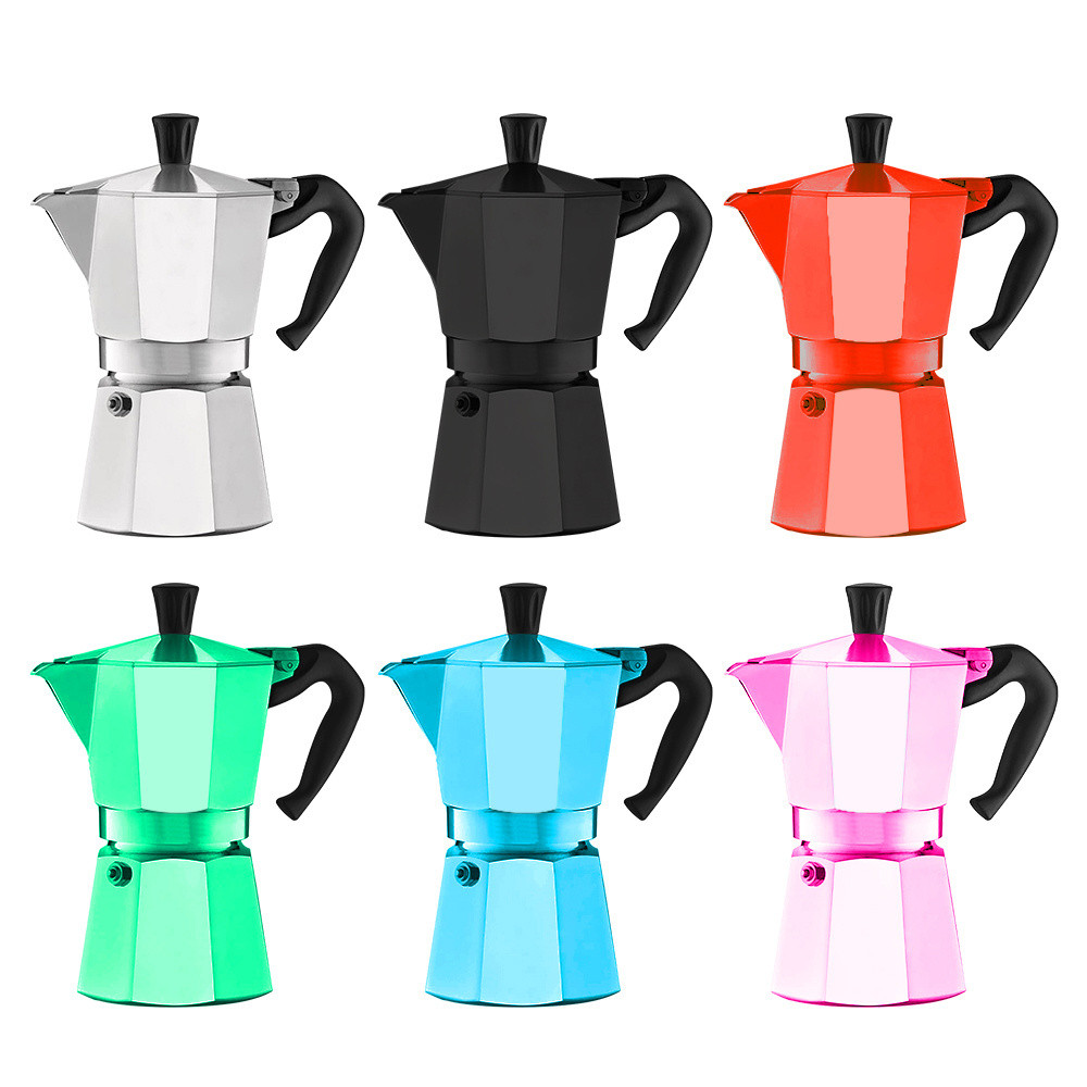 High Quality Stovetop Italian Customize Moka Pot 1/2/3/6/9/12 Cups Espresso Aluminium Camping Moka Coffee Maker