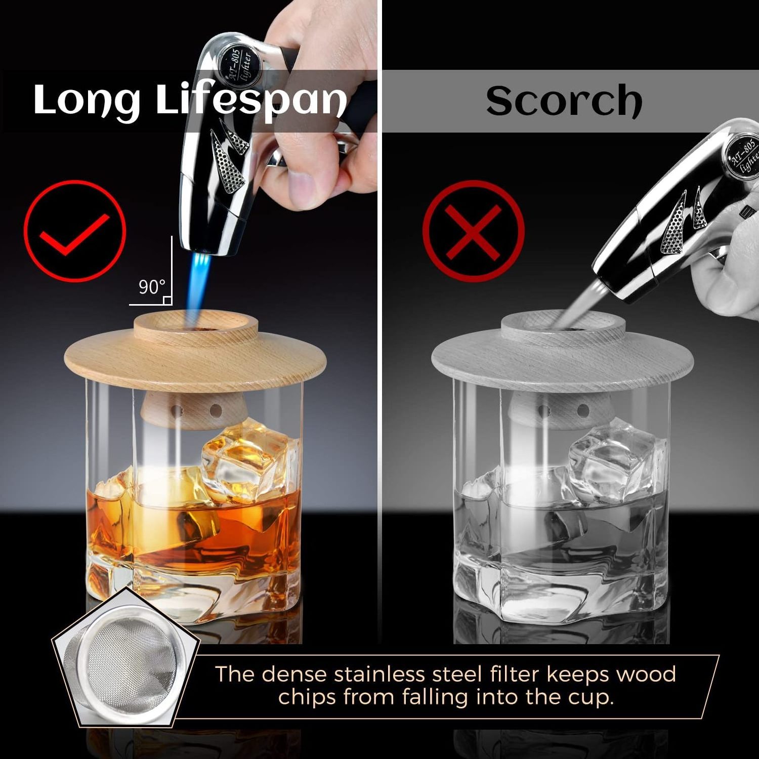 Professional Grade Home Bartending Smoked Old Fashioned Drink Bourbon Whiksey Cocktail Smoker Kit with Torch