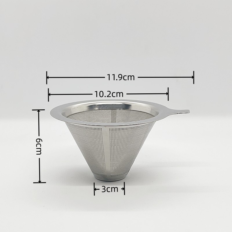 Paperless Long Handle Double Fine Mesh Basket Stainless Steel Pour Over Coffee Drip Filter Cone Coffee Maker Strainer