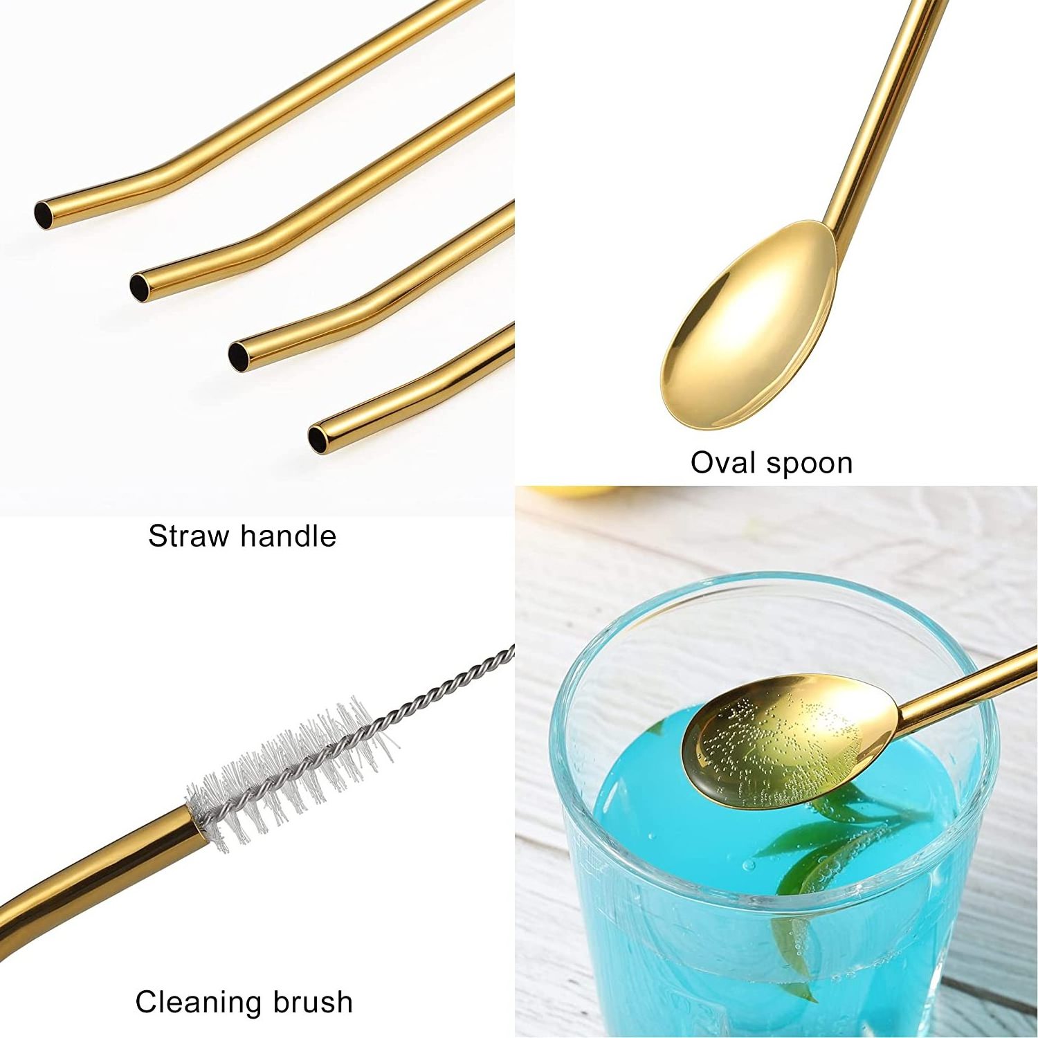 Eco-friendly BPA-free Custom Reusable Drinking Stirring Spoon Stainless Steel Straw  Ice Cream Spoons